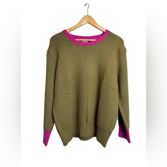 J. Marie Sweaters - J.Marie Olive Green Pink Crewneck Sweater XL NWT